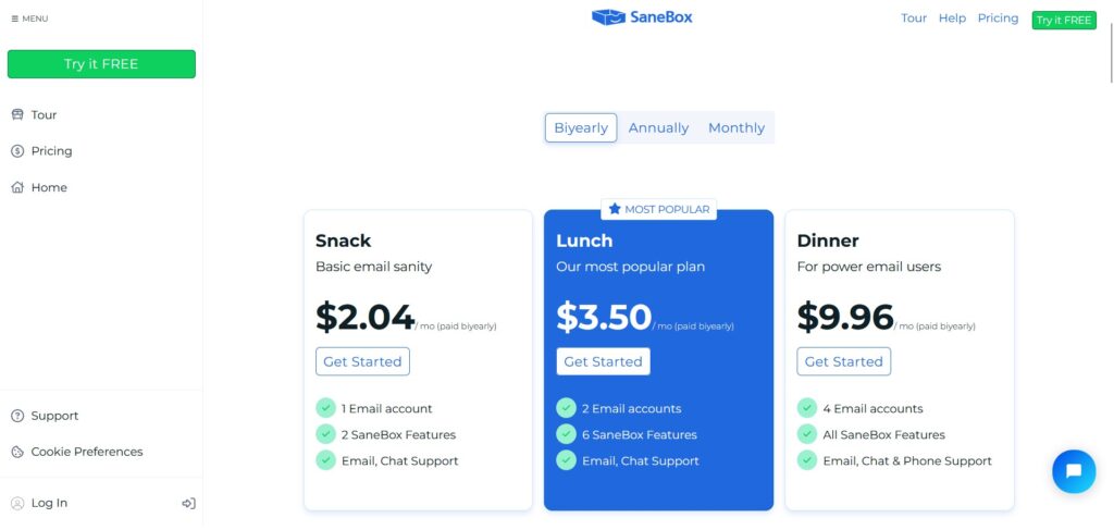 Sanebox AI App Pricing