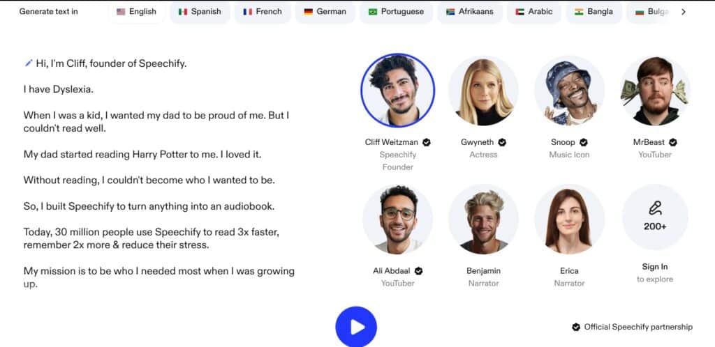 Speechify AI App Voices