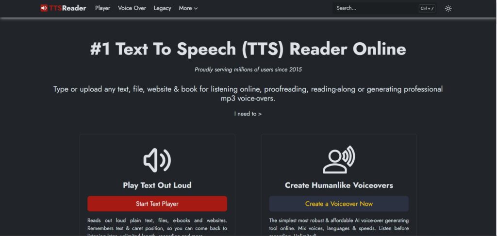 TTSReader AI App Homepage