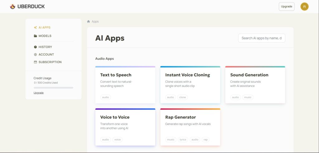 Uberduck AI App Dashboard