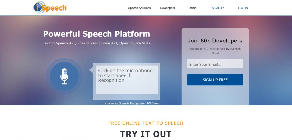 ispeech AI App Homepage