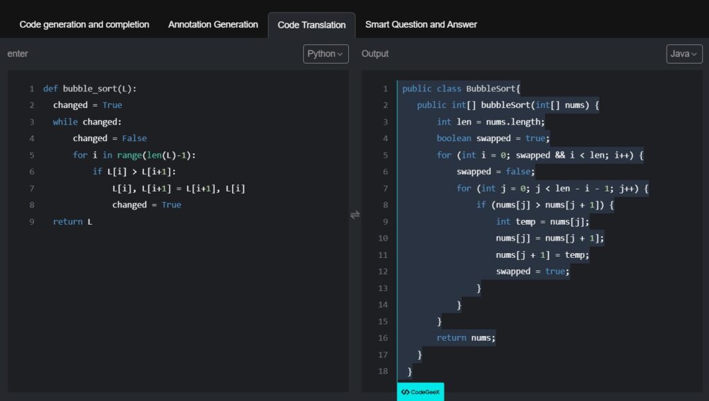 CodeGeex AI APP Code Translation