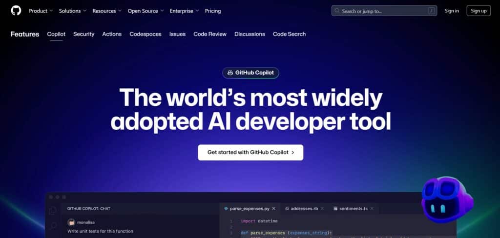 Github AI App Copilot Homepage