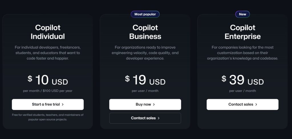 Github AI App Copilot Pricing