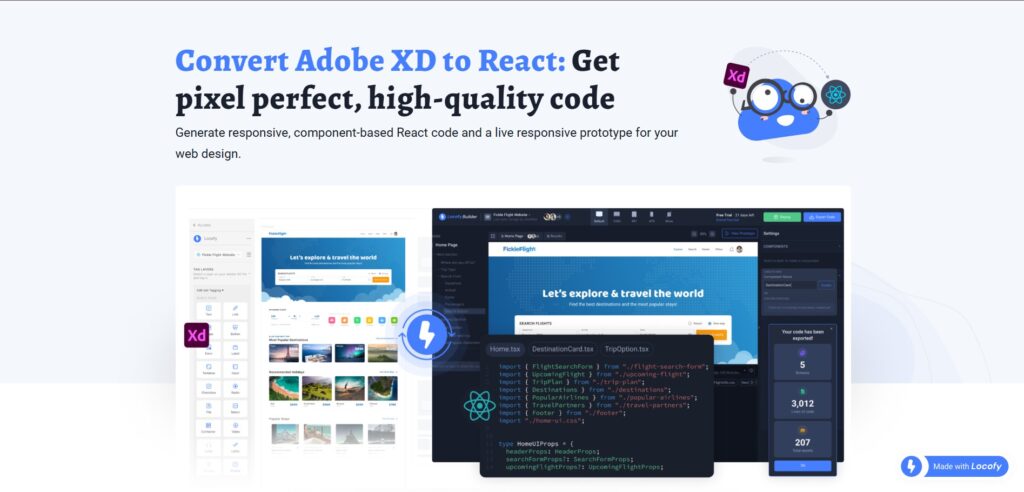 Locofy AI App Adobe XD to React