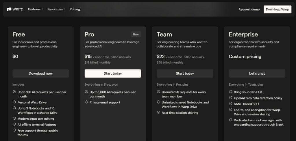Warp AI App Pricing