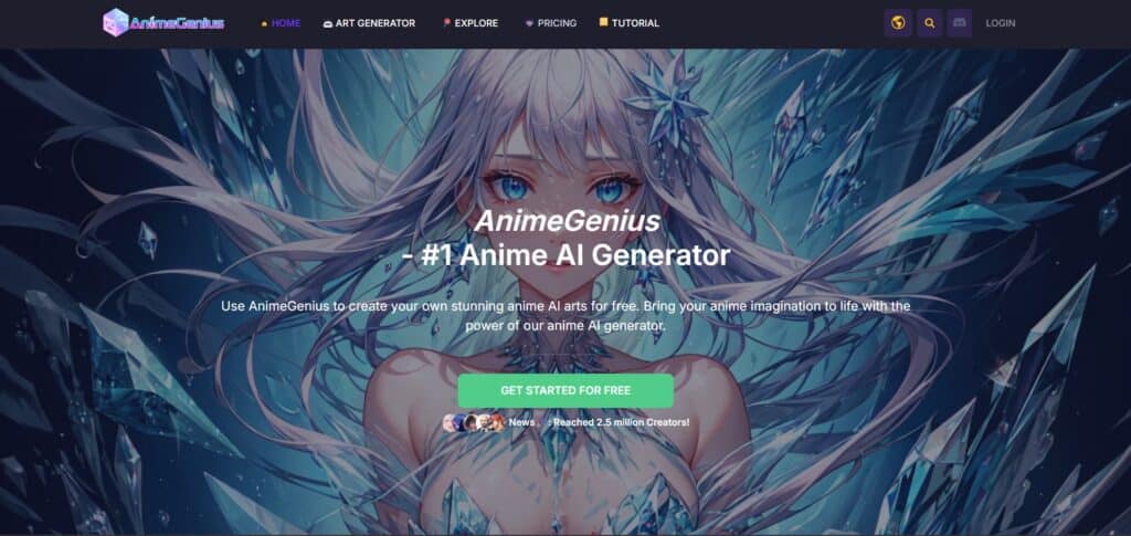 Anime Genius AI App Homepage