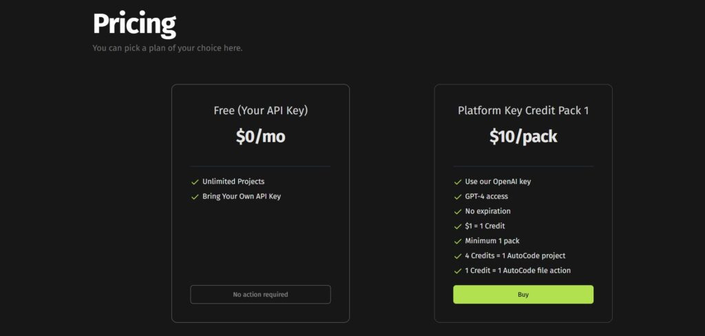 Autocode AI app Pricing