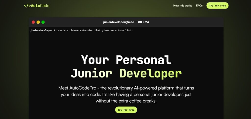 Autocodepro AI App Homepage