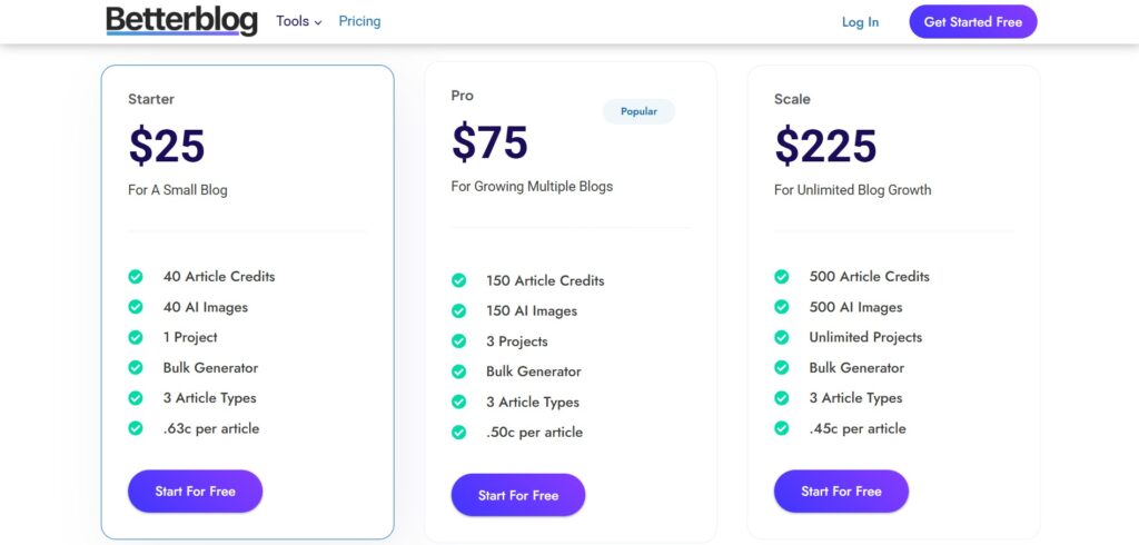Better Blog AI App Pricing
