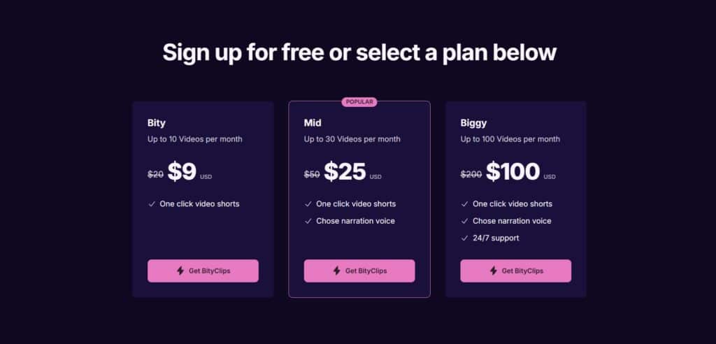 BityClips AI App Pricing