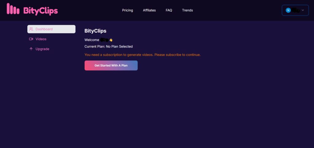 Bityclips AI App Dashboard