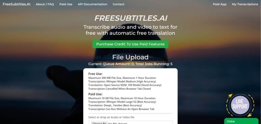 Free Subtitle AI App Homepage