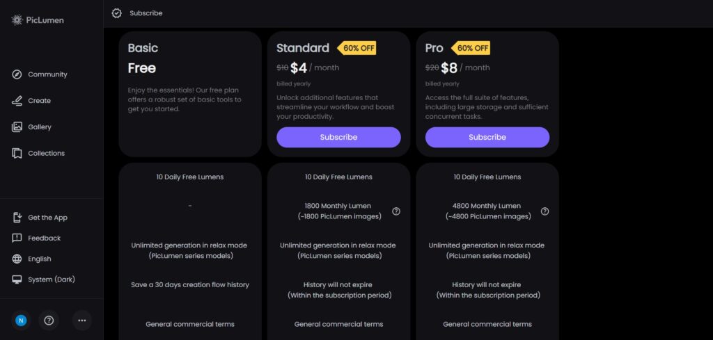 Piclumen AI App Pricing