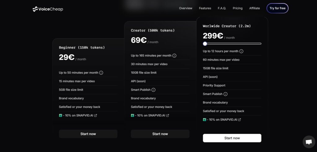 Voicecheap AI app Pricing