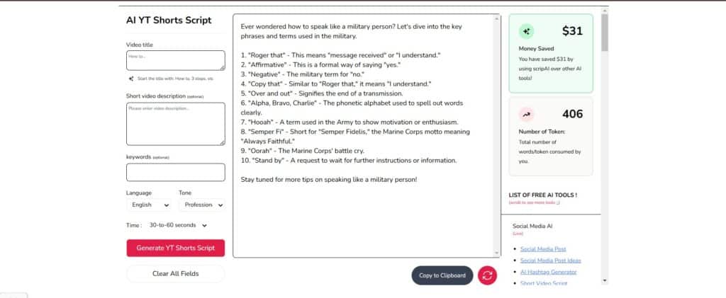 YouTube Shorts Script Generation
