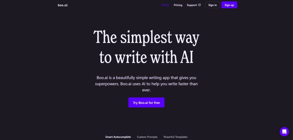 Boo AI App Homepage