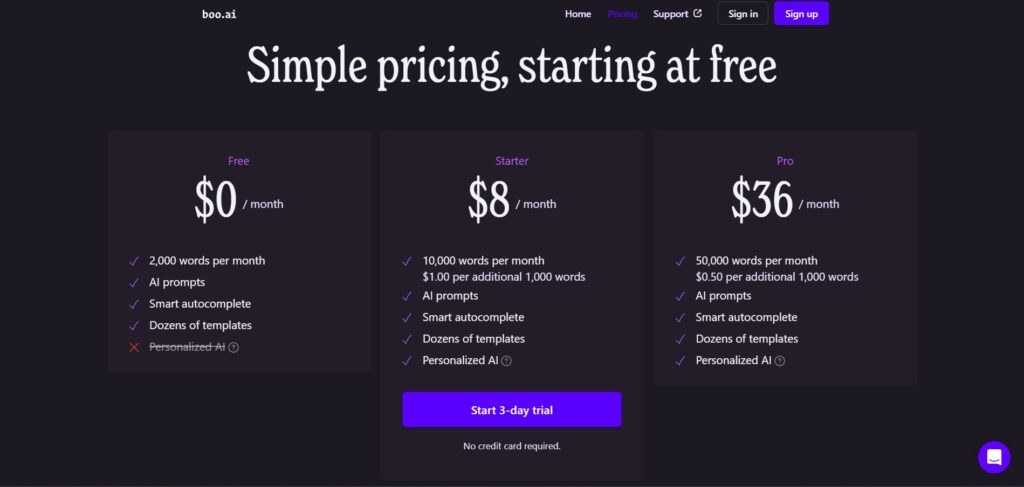 Boo AI App Pricing