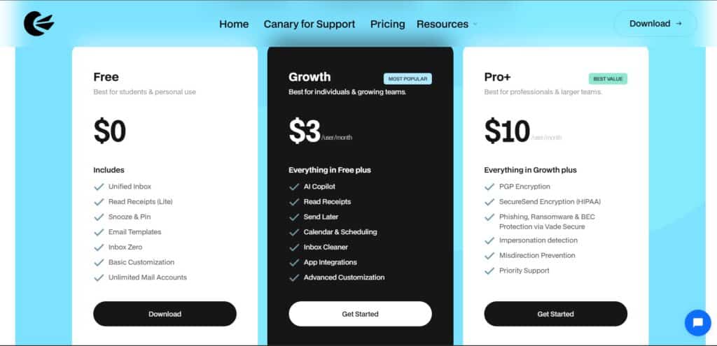 Canarymail AI App Pricing