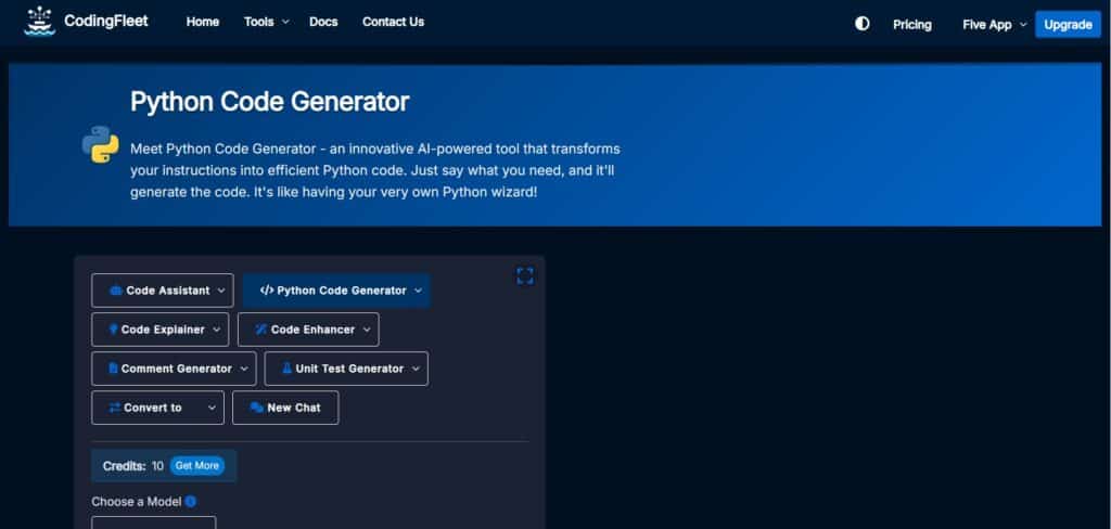 Codingfleet AI App Python Code Generator