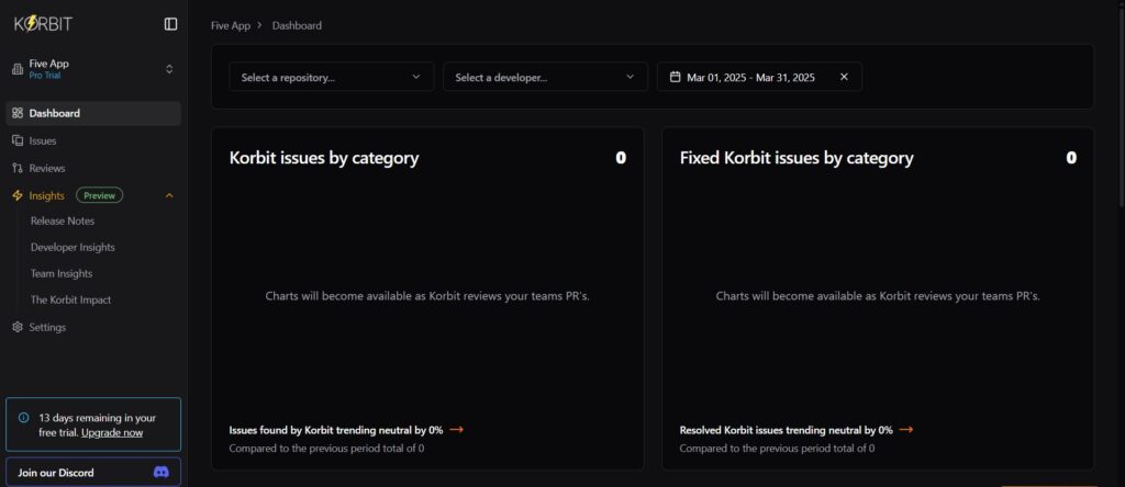 Korbit AI App Dashboard