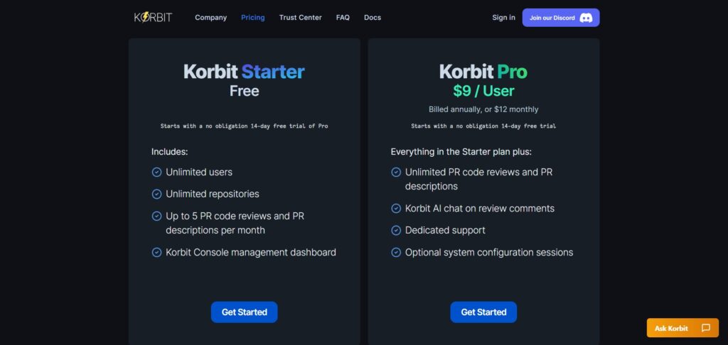 Korbit AI App Pricing