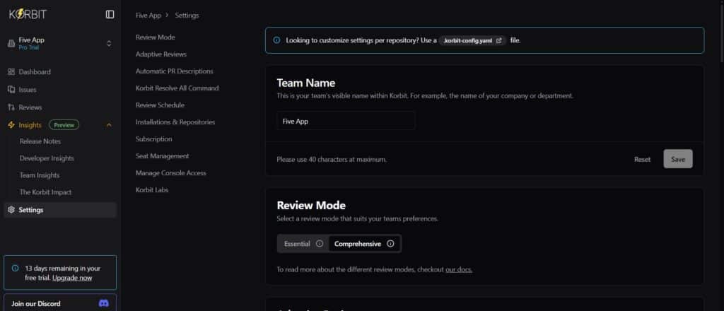 Korbit AI App Settings