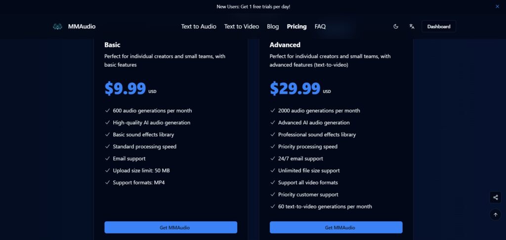 MMAudio AI App Pricing