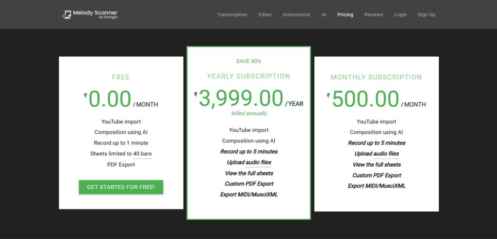 Melody Scanner AI App Pricing