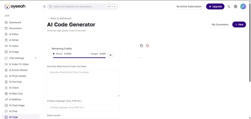Oyeeah AI App Code Generator