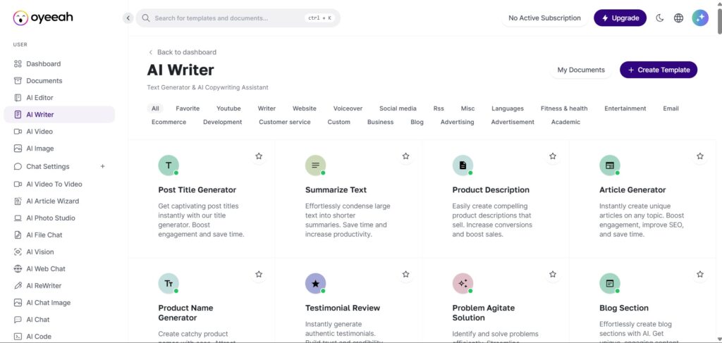 Oyeeah AI App Writer