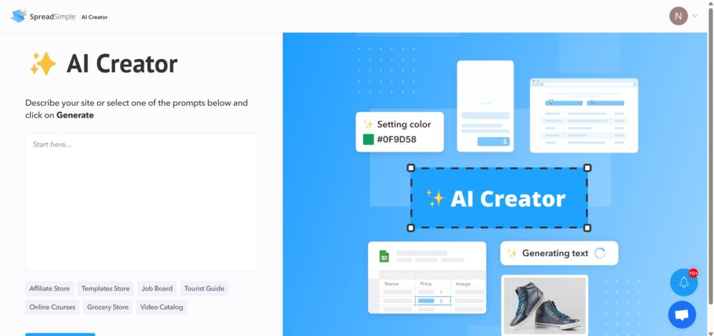 SpreadSimple AI App AI Website Generator