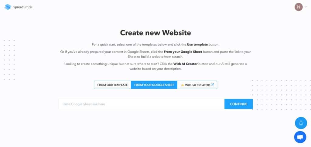 Spreadsimple AI App Website From Sheet