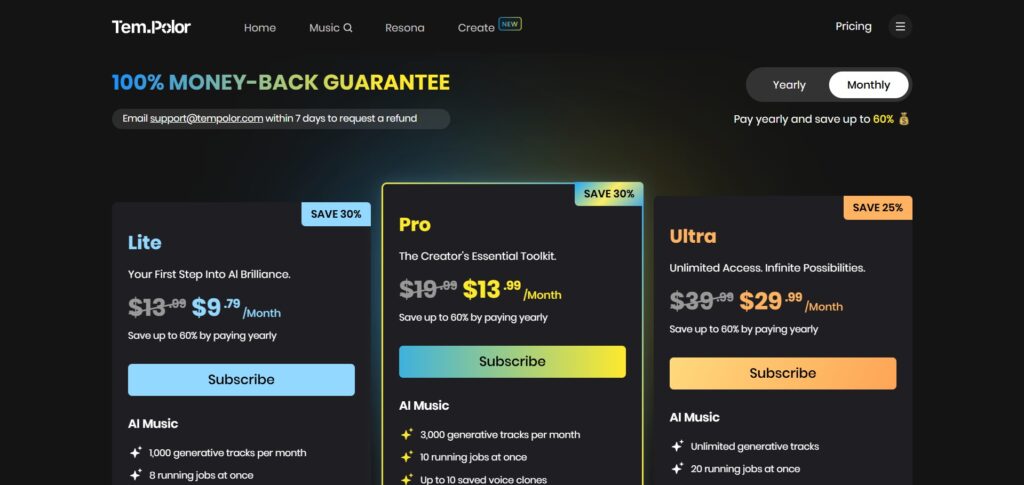 Tempolor AI App Pricing