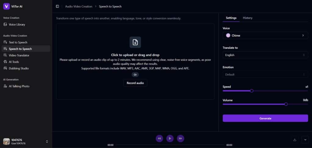 Viitor AI App Speech to Speech