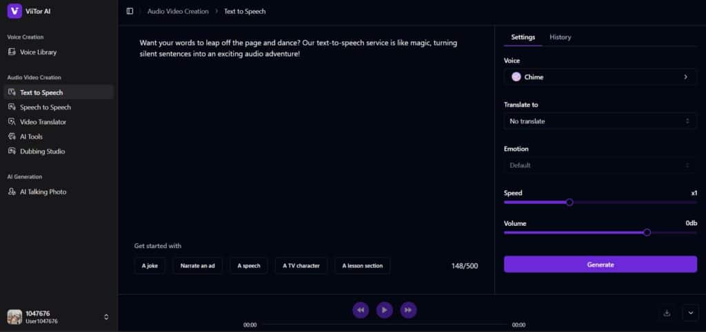 Viitor AI App Text to Speech