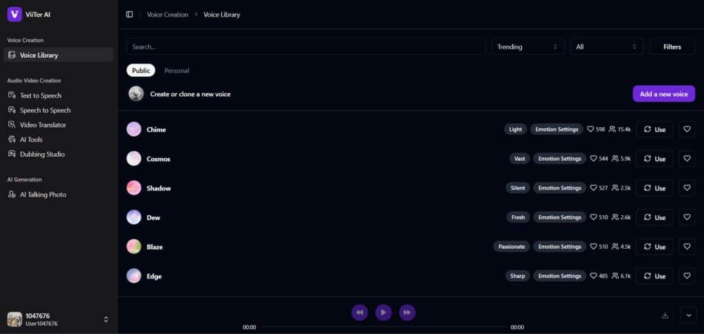 Viitor AI App Voice Library