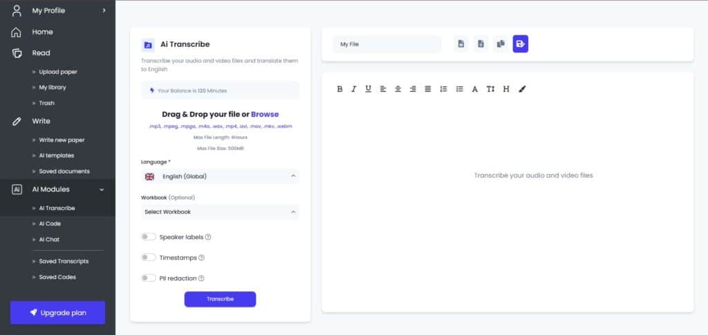 Avidnote AI App Transcribe