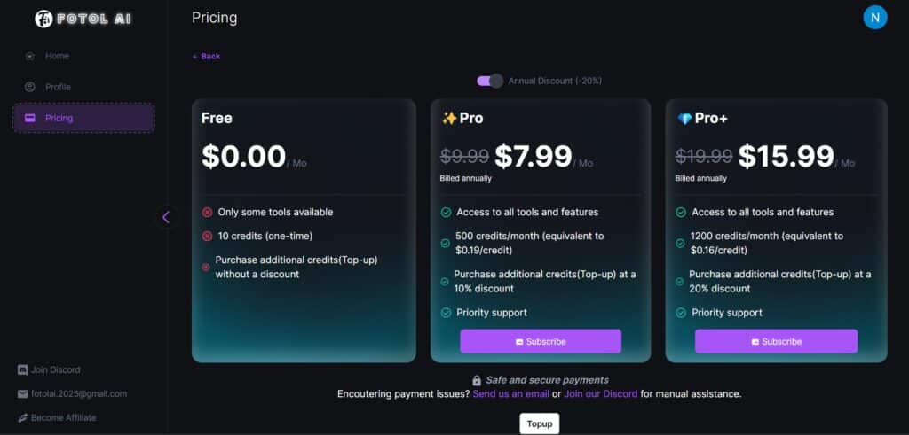 Fotol AI App Pricing
