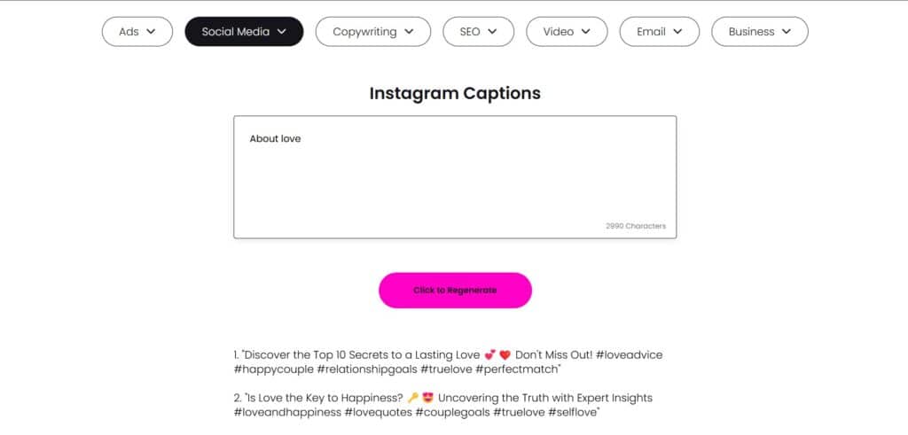Optimo AI App Caption Generator
