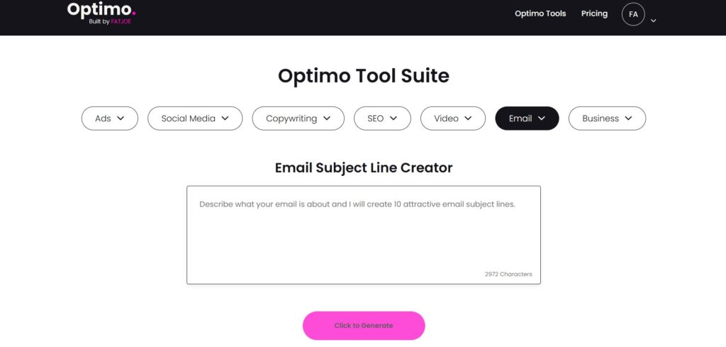 Optimo AI App Email Creation
