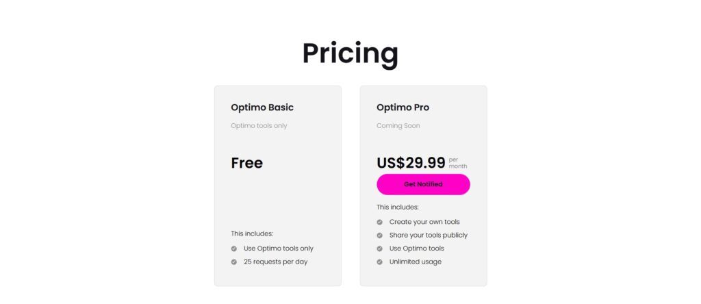 Optimo AI App Pricing