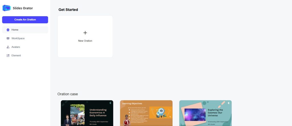 Slides Orator AI App Home