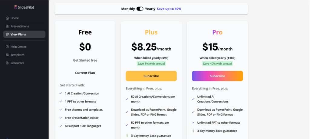 SlidesPilot AI App Pricing