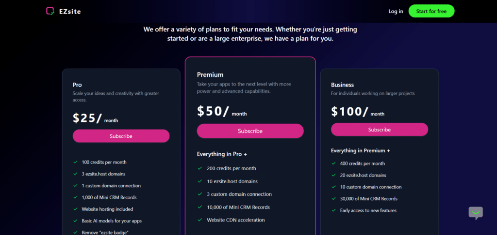 ezsite ai app pricing