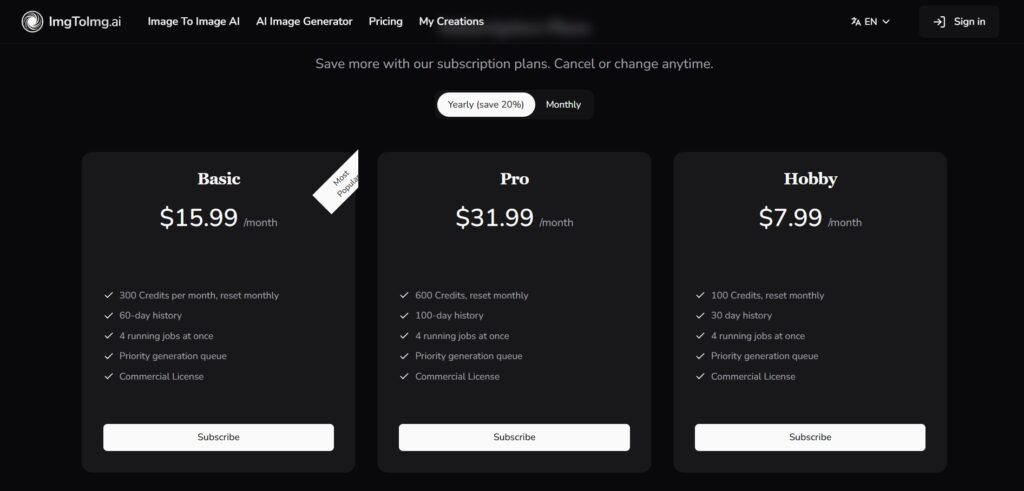 image to image ai app pricing