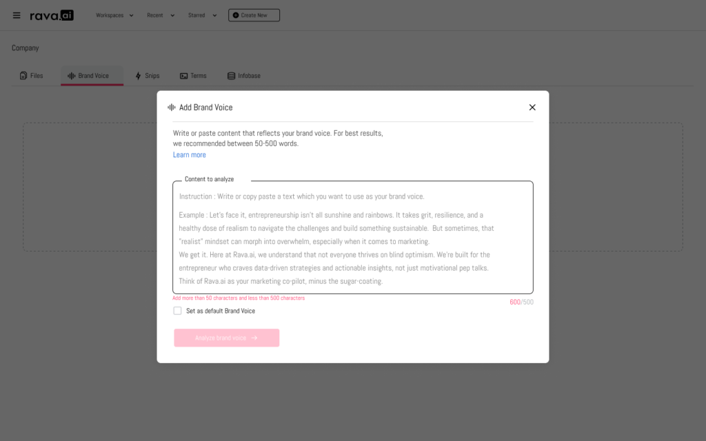 rava ai app brand voice