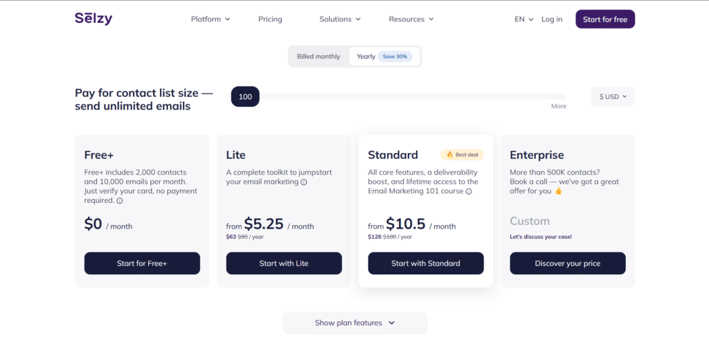 selzy ai app pricing