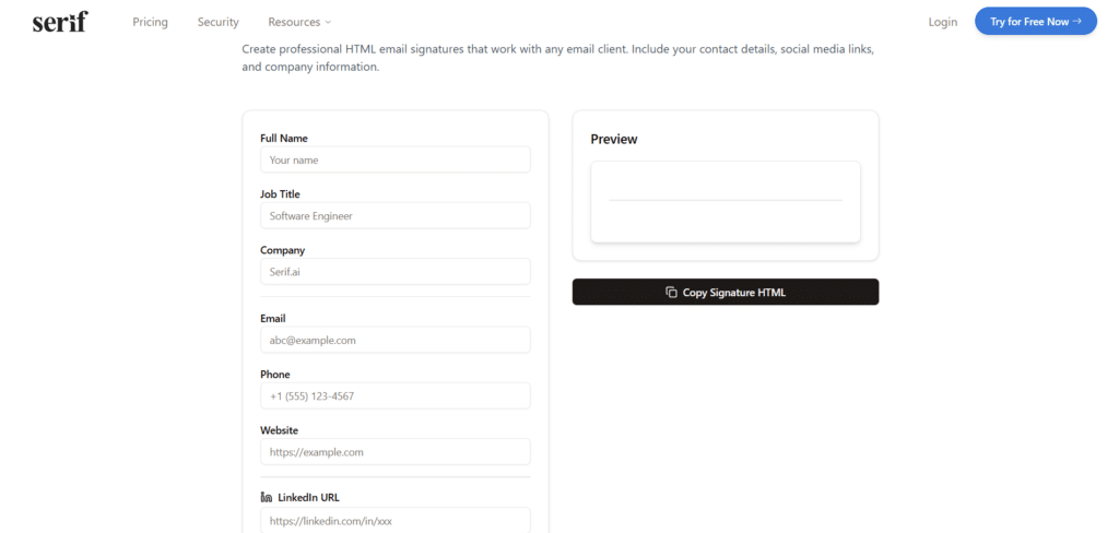 serif ai app email signature builder