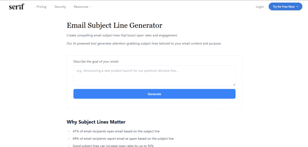 serif ai app subject line generator